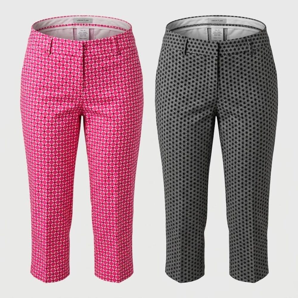Worthington Women's Capri 2 Pants Bundle Size 14 L Geometric Print Pink & Black